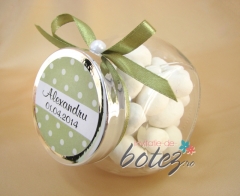 Marturie de botez borcanas cu funda verde olive si buline