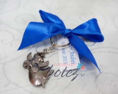 Marturie de botez breloc ingeras cu fundita albastra