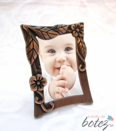 Marturie de botez rama foto din metal cu flori si frunze