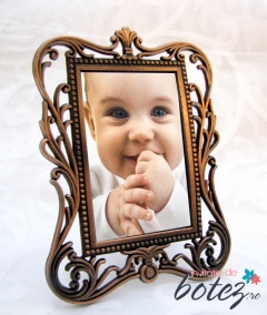 Marturie de botez rama foto din metal cu model stilizat si stativ