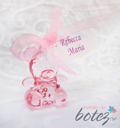 Marturie de botez ursulet roz cu fundita