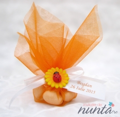 Marturie punguta cu bomboane cu floarea soarelui si buburuza