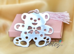 Marturie semn de carte ursulet cu ciucure roz