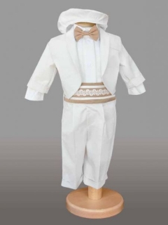 Set alb-maro cu basca si papion